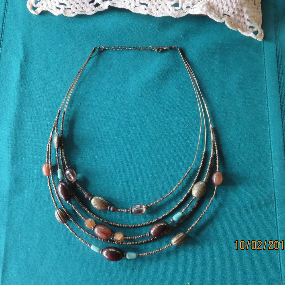 Brown and blue multi bead necklace